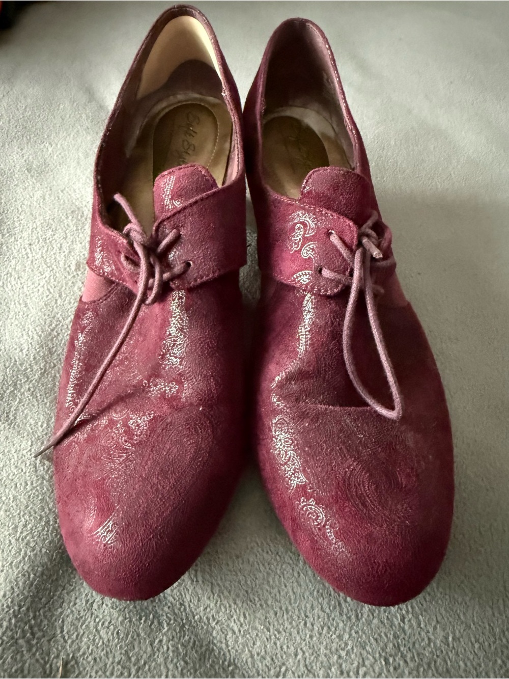 Soft Style Burgundy Suede Lace-Up Flats